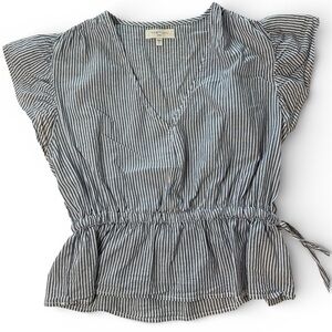 Habitual blue and White Striped 100% Cotton Peplum sinch waist Blouse